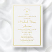 金エレガント箔スクリプトブルー第一聖餐式 箔招待状