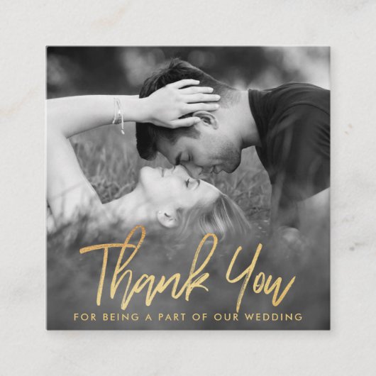 金エレガント箔スクリプト写真ありがとう エンクロージャーカード (正面)