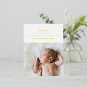 金エレガント箔スクリプト写真誕生のお知らせ 箔招待状ポストカード (立ち正面)