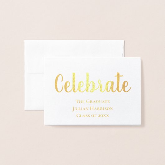 金エレガント箔スクリプト卒業パーティの招待状 箔カード (封筒付き正面)