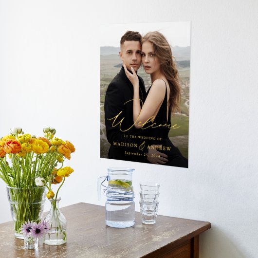 金エレガント箔スクリプ結婚トのウェルカムサイン 箔ポスター (レイダウン (キッチン))