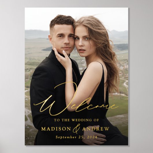 金エレガント箔スクリプ結婚トのウェルカムサイン 箔ポスター (正面)