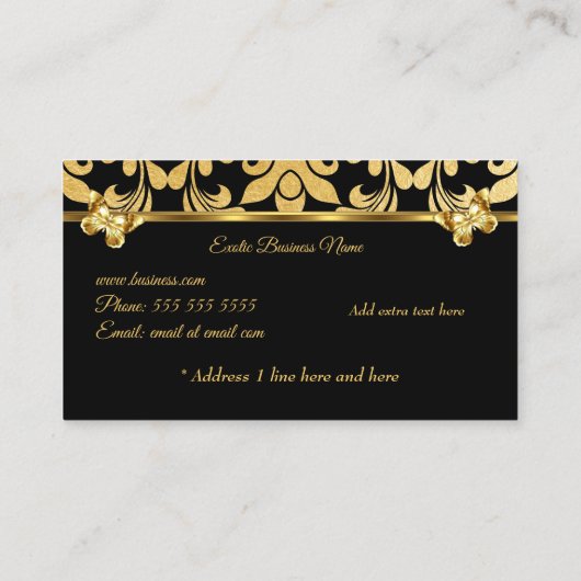 金エレガント箔ダマスクフローラ蝶ブラック 名刺 (裏面)