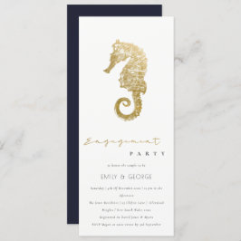 金エレガント箔ネイビーシーホース婚約パーティ 招待状