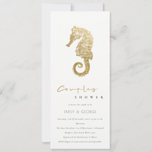 金エレガント箔ネイビー乗馬カップルのシャワー 招待状 (正面)