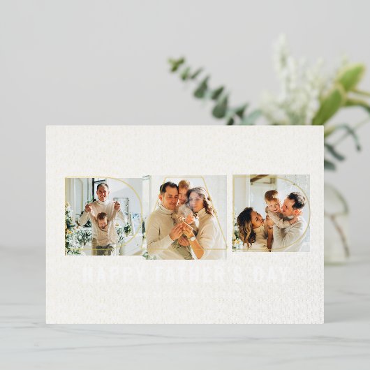 金エレガント箔ハッピー父の日3フォトカード 箔招待状 (立ち正面)