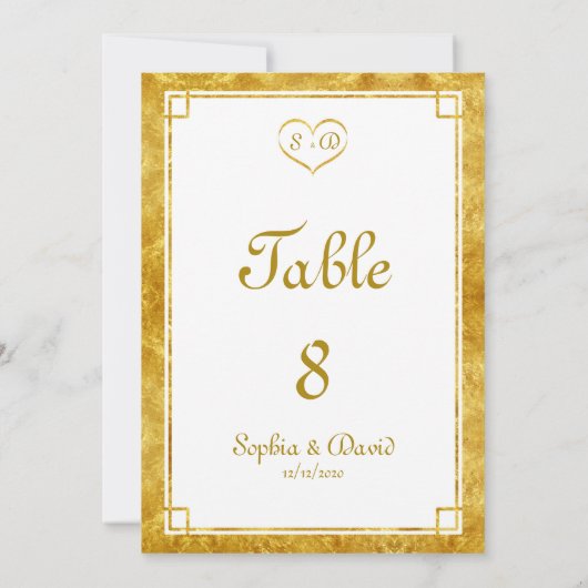 金エレガント箔ハートフレ結婚ームのテーブル番号 招待状 (裏面)