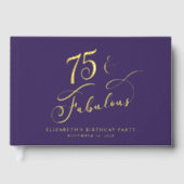 金エレガント箔パープル75th誕生日パーティー ゲストブック (正面)