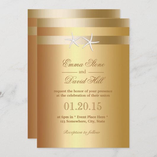 金エレガント箔ヒトデ結婚式招待状 招待状 (正面/裏面)