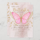 金エレガント箔ピンクバタフライベビーシャワーインヴィ 招待状 (正面/裏面)