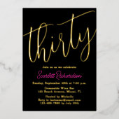 金エレガント箔ピンクブラック30歳の誕生日パーティー 箔招待状 (正面)