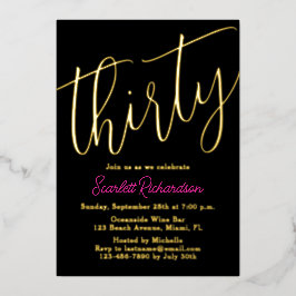 金エレガント箔ピンクブラック30歳の誕生日パーティー 箔招待状