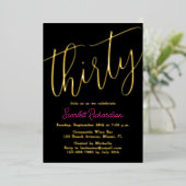 金エレガント箔ピンクブラック30歳の誕生日パーティー 箔招待状 (立ち正面)