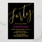 金エレガント箔ピンクブラック40歳の誕生日パーティー 箔招待状 (正面)