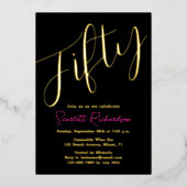 金エレガント箔ピンクブラック50th誕生日パーティー 箔招待状 (正面)