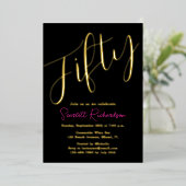 金エレガント箔ピンクブラック50th誕生日パーティー 箔招待状 (立ち正面)