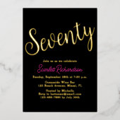 金エレガント箔ピンクブラック70th誕生日パーティー 箔招待状 (正面)