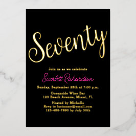 金エレガント箔ピンクブラック70th誕生日パーティー 箔招待状