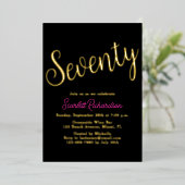 金エレガント箔ピンクブラック70th誕生日パーティー 箔招待状 (立ち正面)