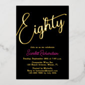 金エレガント箔ピンクブラック80th誕生日パーティー 箔招待状 (正面)