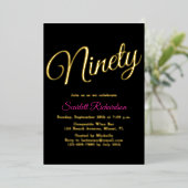 金エレガント箔ピンクブラック90th誕生日パーティー 箔招待状 (立ち正面)