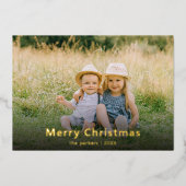 金エレガント箔ファミリー写真 |クリスマス 箔シーズンカード (正面)