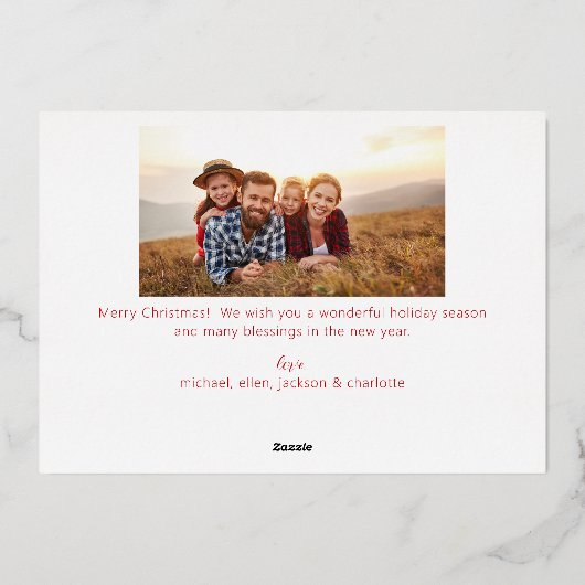 金エレガント箔ファミリー写真 |クリスマス 箔シーズンカード (裏面)