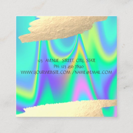 金エレガント箔フェイクブラシ筆跡ホログラフィック スクエア名刺 (裏面)