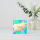 金エレガント箔フェイクブラシ筆跡ホログラフィック スクエア名刺 (スタンド正面)