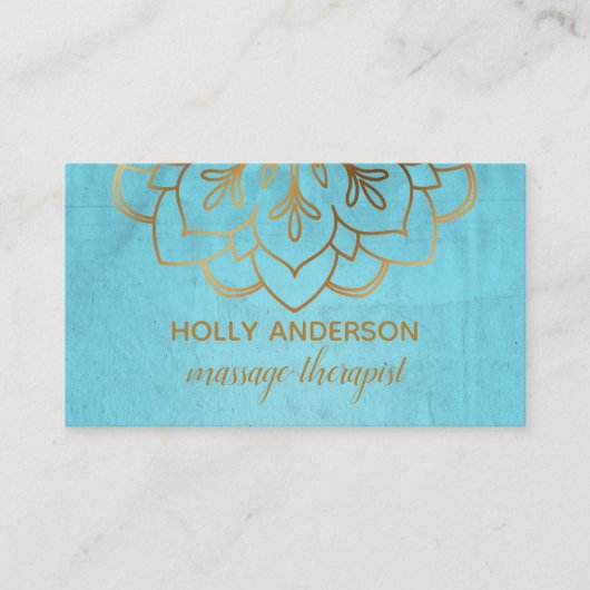 金エレガント箔フェイクマンダラ(テクスチャ付き/アクア) 名刺 (正面)