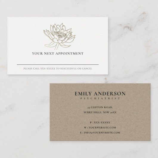 金エレガント箔フェイクロータスフローラアポイントメント 名刺 (正面/裏面)