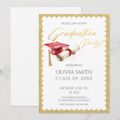 金エレガント箔フェイク卒業パーティー 招待状 (正面/裏面)