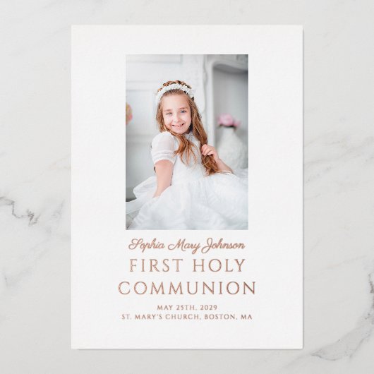 金エレガント箔フォトガールファースト聖餐式 箔招待状 (正面)