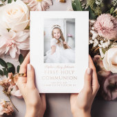 金エレガント箔フォトガールファースト聖餐式 箔招待状