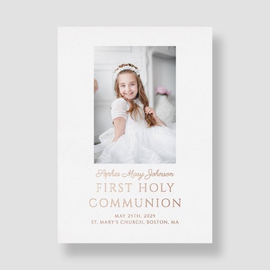 金エレガント箔フォトガールファースト聖餐式 箔招待状