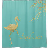 金エレガント箔フラミンゴ、色の変更、名前の追加 シャワーカーテン (正面)