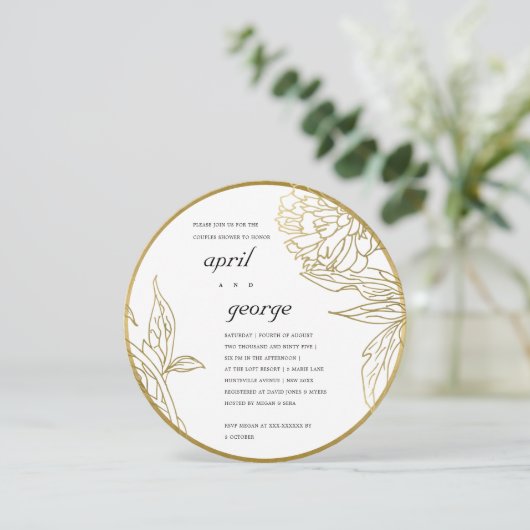 金エレガント箔フローラカップルシャワー招待状 サンキューカード (スタンド正面)