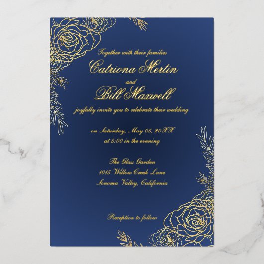 金エレガント箔フローラ結婚式招待状 箔招待状 (正面)