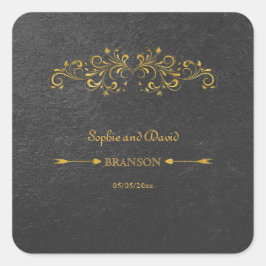 金エレガント箔フローリッシュブラック結婚ズ スクエアシール
