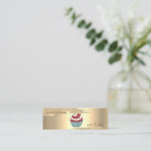 金エレガント箔ブラシストロークカップケーキさくらんぼ スキニー名刺 (スタンド正面)