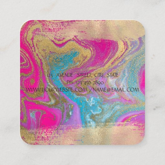 金エレガント箔ブラシストロークカラフル、大理石 スクエア名刺 (裏面)