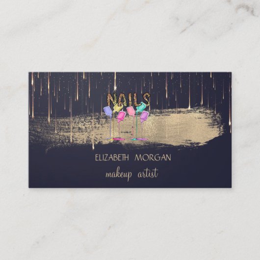 金エレガント箔ブラシストローク滴下爪、 ネイルポーランド 名刺 (正面)