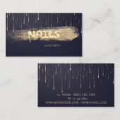 金エレガント箔ブラシストローク爪、 ネイルブルー 名刺 (正面/裏面)