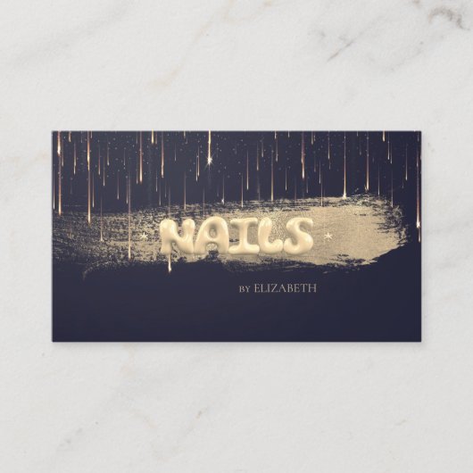 金エレガント箔ブラシストローク爪、 ネイルブルー 名刺 (正面)