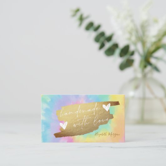 金エレガント箔ブラシストローク絞り染め手製 名刺 (スタンド正面)