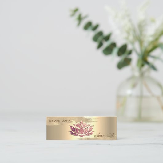 金エレガント箔ブラシストローク、グリッターロータス スキニー名刺 (スタンド正面)