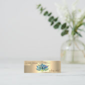 金エレガント箔ブラシストローク、ブルーロータス スキニー名刺 (スタンド正面)