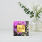 金エレガント箔ブラックとパープルエーテルDIY スクエア名刺 (スタンド正面)