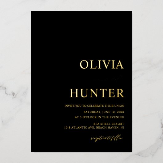 金エレガント箔ブラック結婚式招待状箔 箔招待状 (正面)