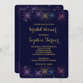 金エレガント箔ブルーグリッターブライダルシャワー 招待状 (正面/裏面)